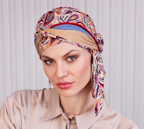 Chic Bamboo Turban with Ribbons: Caretech® Comfort and Moroccan Paisley Style