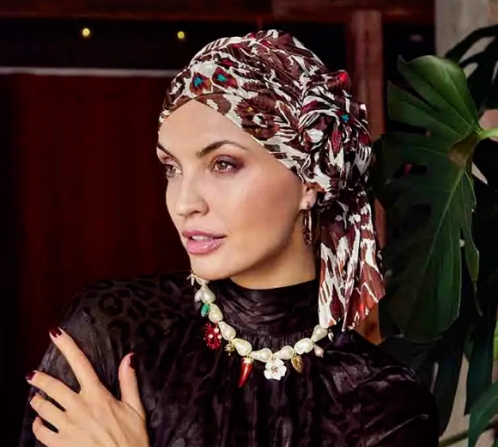 HocJuvela 3042-4053 2-in-1 Boho Turban Set with Removable Headband - Tribal Brown